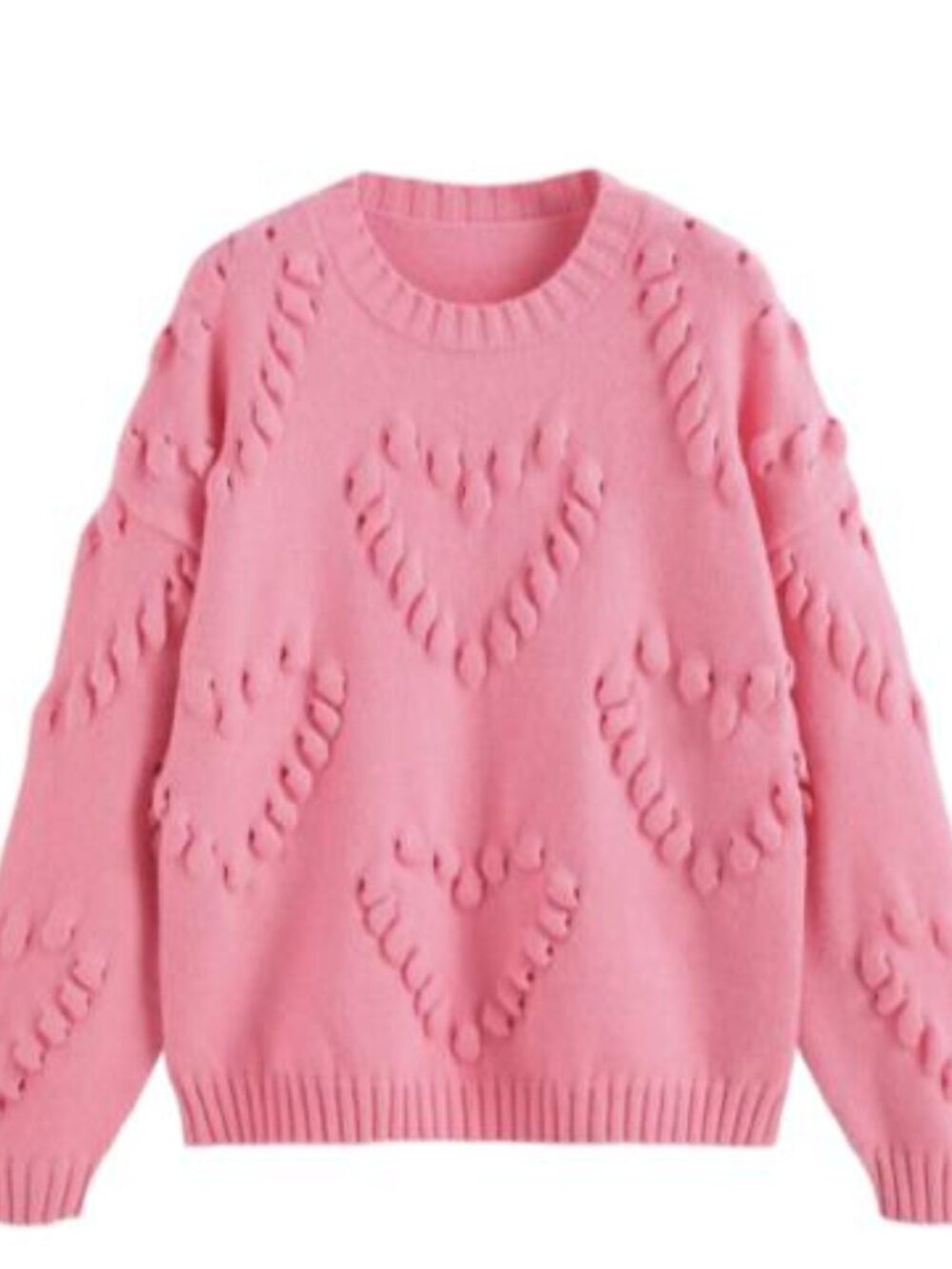 Cider Heart Pattern Texture Sweater Medium Pink